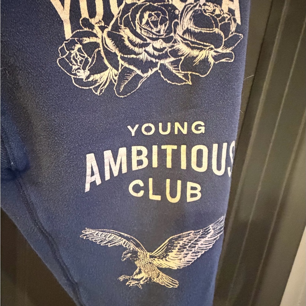 YoungLA Navy Joggers young ambitious with Floral and Eagle Graphics